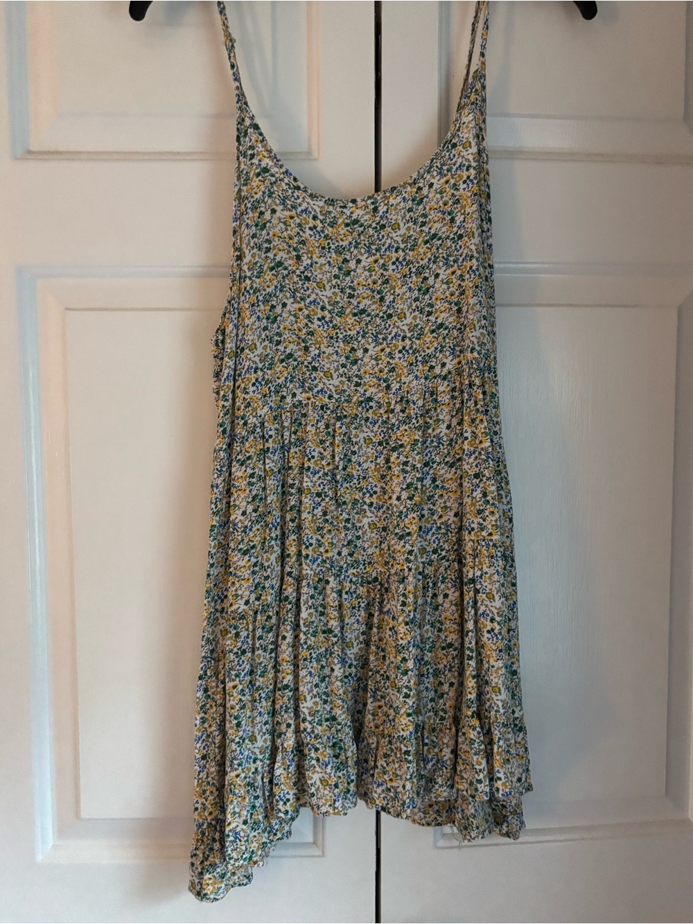 Floral Spaghetti Strap Sundress - Yellow & Blue Petite Print